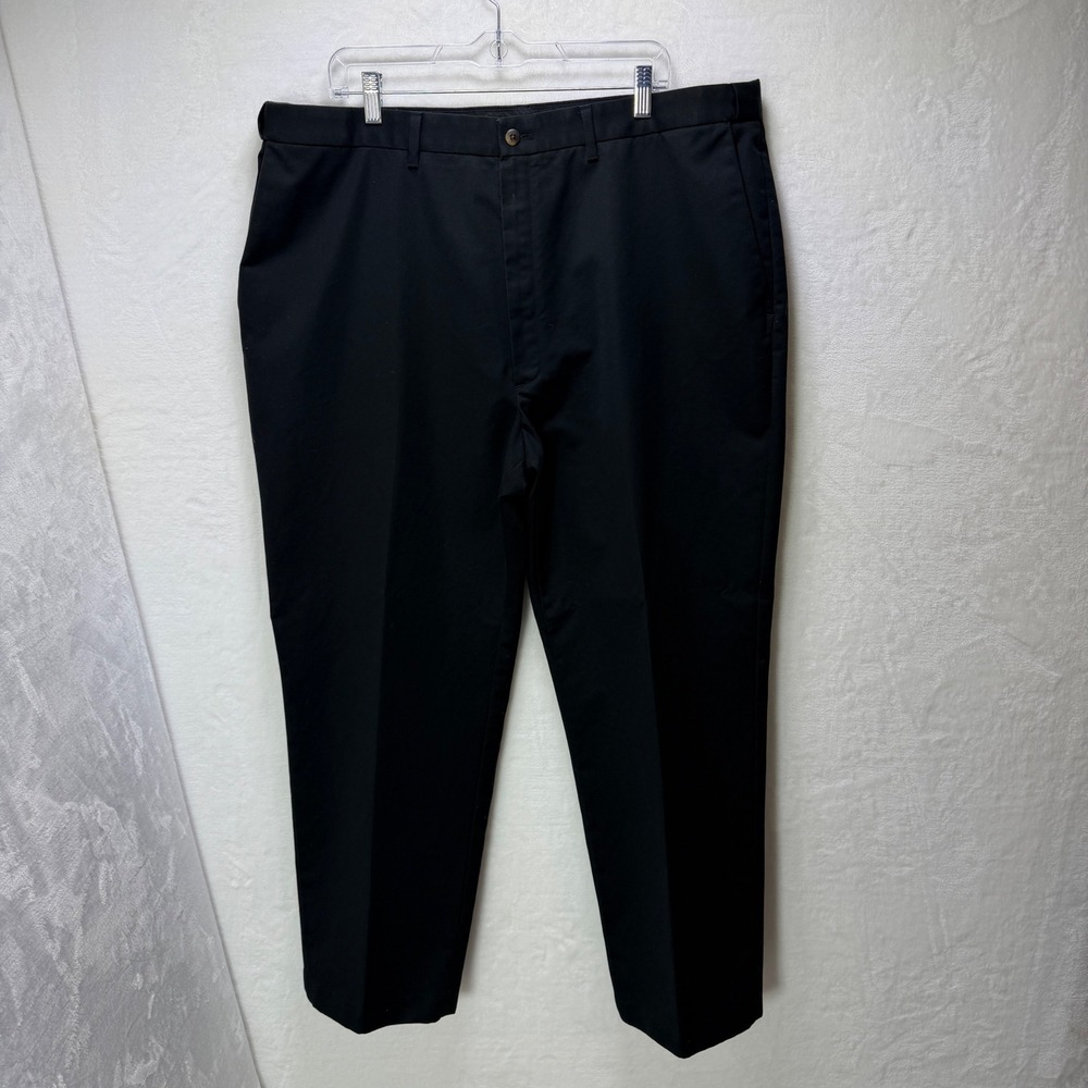 Haggar Mens Black Dress Pants W42 Flat Front Straight Leg Twill *SEE